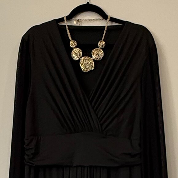 Elegant Jumpsuit Long Sheer Sleeve Deep V-Neck Wide Leg Gold Studs XL - Picture 4 of 8